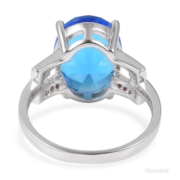 Simulated Blue Quartz, Simulated Diamond Ring - Picture 3 of 4